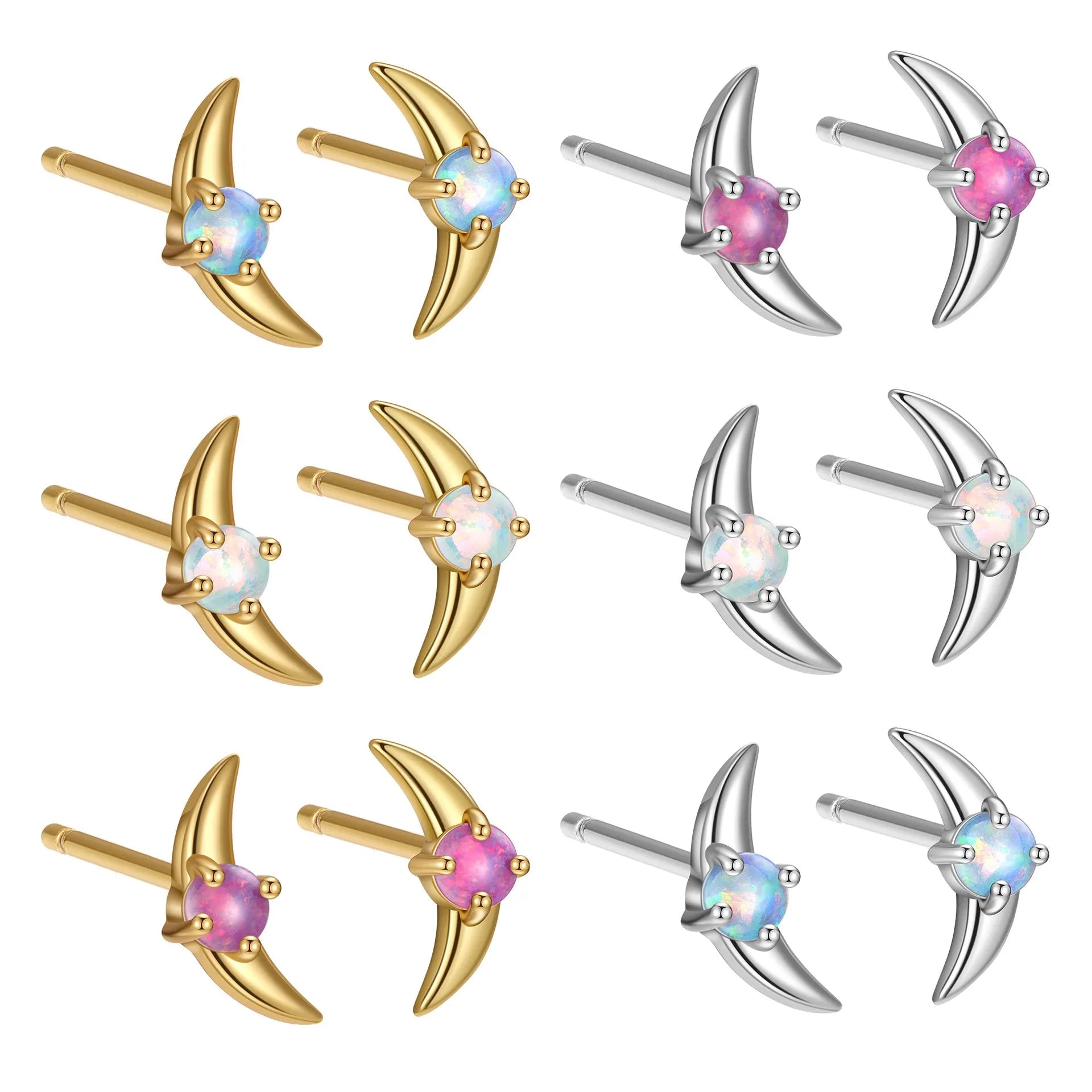 925 silver geometric women's earrings with electroplated finish and stone accents in blue, purple, or white