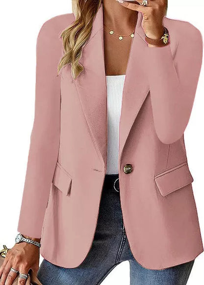 Women's long-sleeved polyester blazer in solid colors for office and casual wear