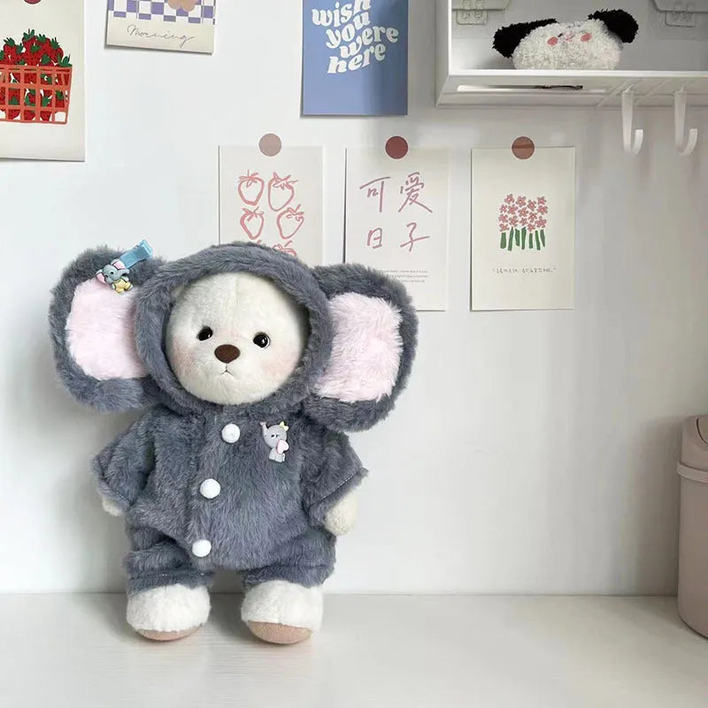 Grey elephant pattern jumpsuit for 30cm teddy bear with plush fabric