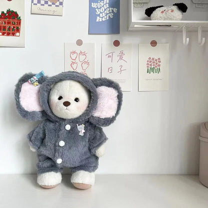 Grey elephant pattern jumpsuit for 30cm teddy bear with plush fabric
