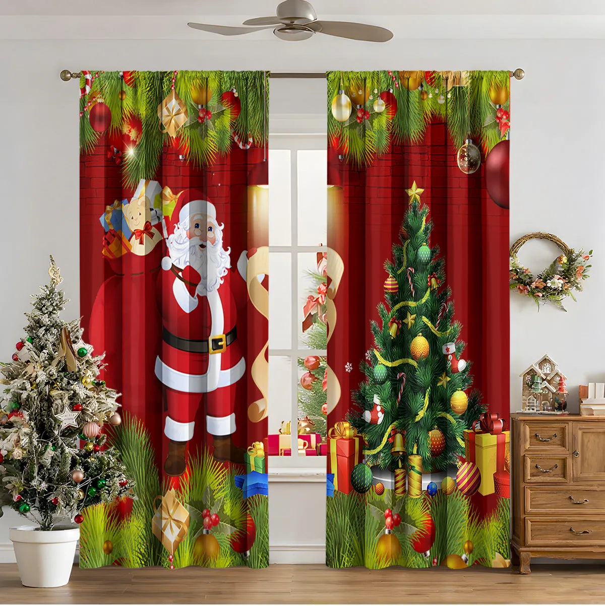 3D digital printed Christmas curtains with festive pattern, available in two sizes with high sunshade function