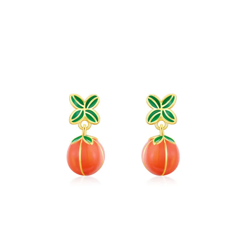 S925 sterling silver lucky persimmon stud earrings in new Chinese style ED3325 colour