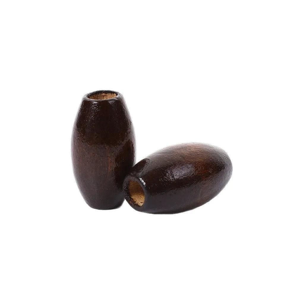 Dark coffee coloured oval wooden beads with M-shaped design, 25mm size with 6mm hole