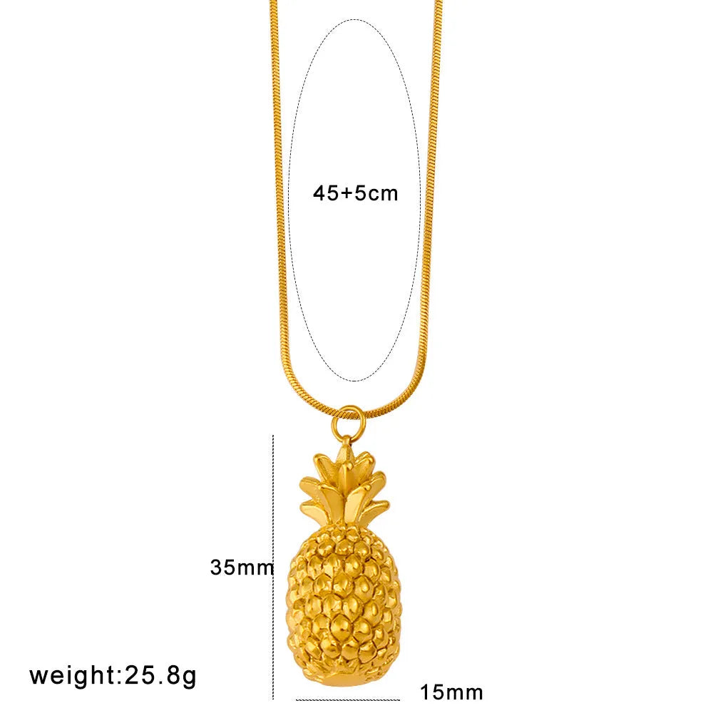 Stainless steel fruit necklace pendant with six design options including apple, grape, watermelon shapes on 40-45cm chain