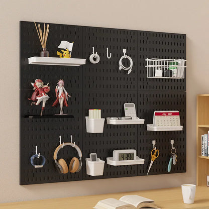 White and black punch-free wall storage rack with multiple size options for cable organisation