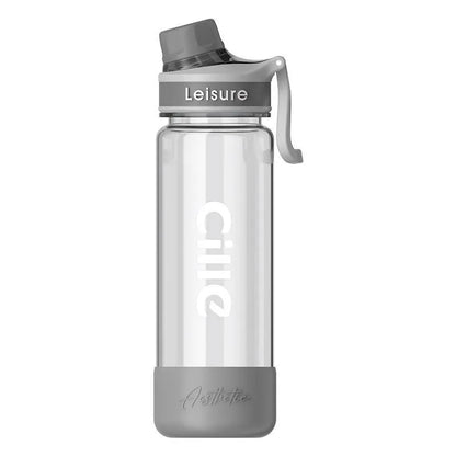 Grey portable plastic cup with built-in straw, shown in 1000ml size with modern cylindrical design.