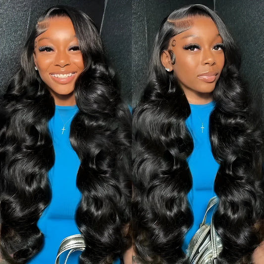 Black big wave synthetic wig with lace headgear showing chemical fibre construction