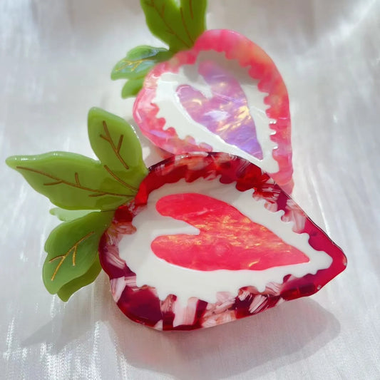 Handmade strawberry hairpin with pastoral style design in red or pink colour options
