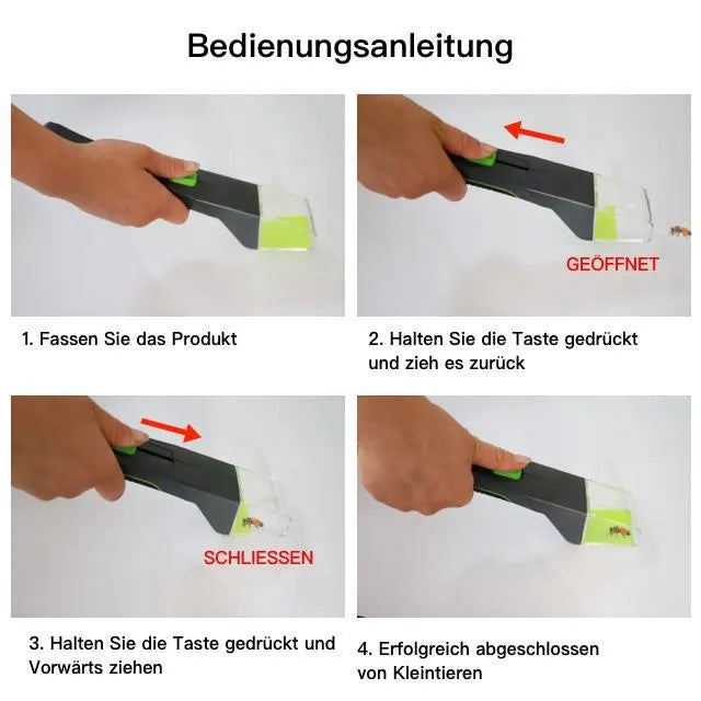 Green plastic handheld insect catcher for manual garden pest control