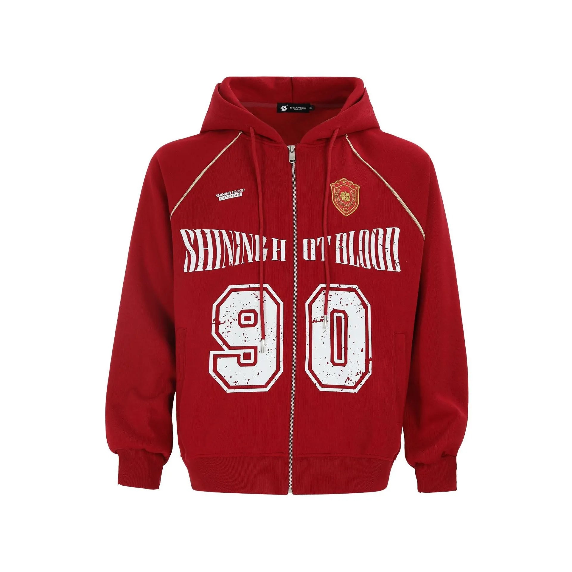 Women's American retro loose hooded jacket with letter embroidery in cotton blend fabric
