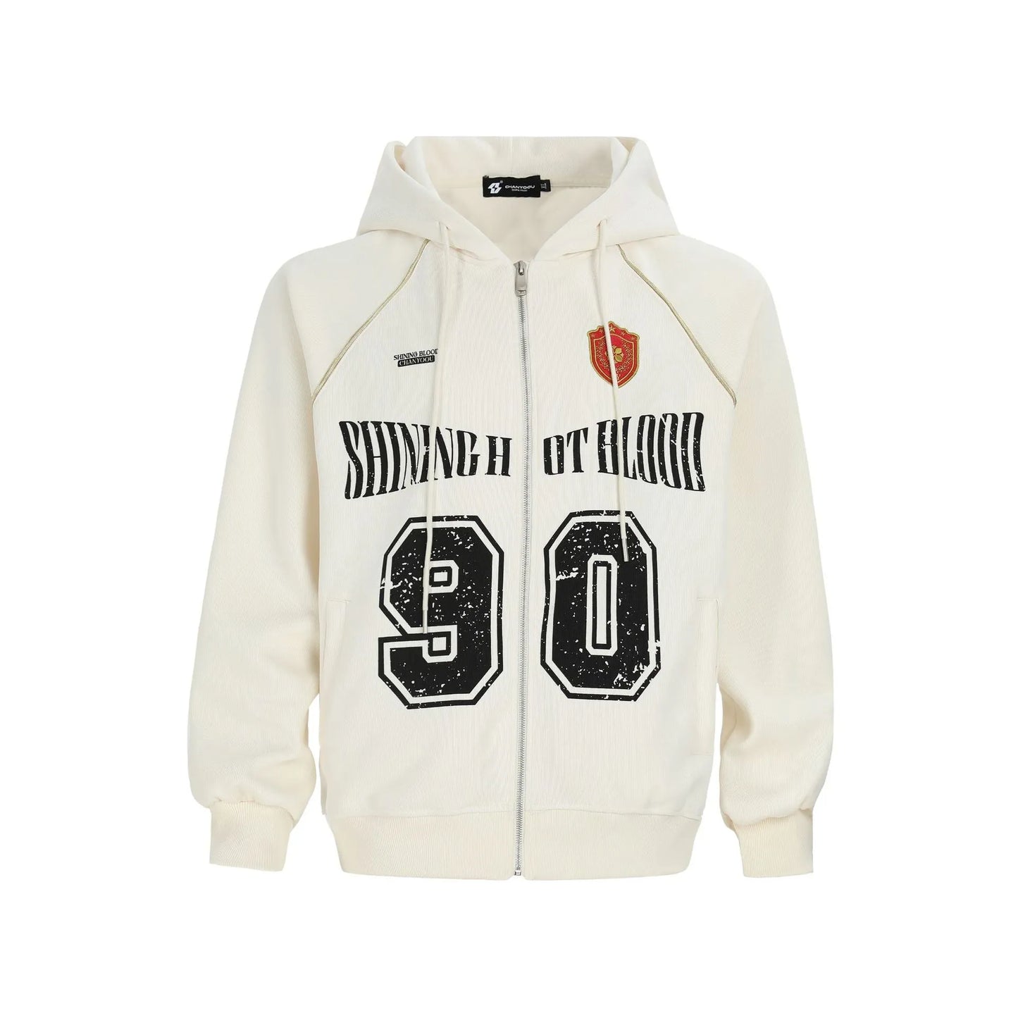 Women's American retro loose hooded jacket with letter embroidery in cotton blend fabric