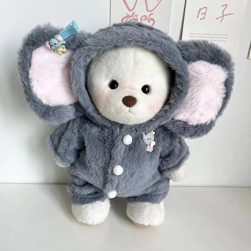 Grey elephant pattern jumpsuit for 30cm teddy bear with plush fabric