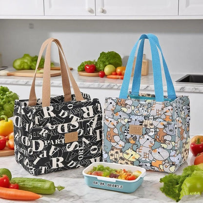 Women's portable printed canvas bag in horizontal square shape with floral design, showing reinforced base and large capacity.