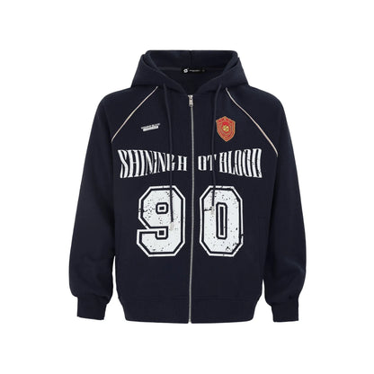 Women's American retro loose hooded jacket with letter embroidery in cotton blend fabric