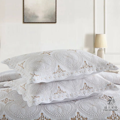 European-style cotton embroidery bed cover with double-thick construction and decorative detailing