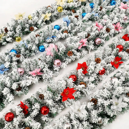 PVC Christmas rattan garland with flocked decoration in golden colour, draped as a festive vine.