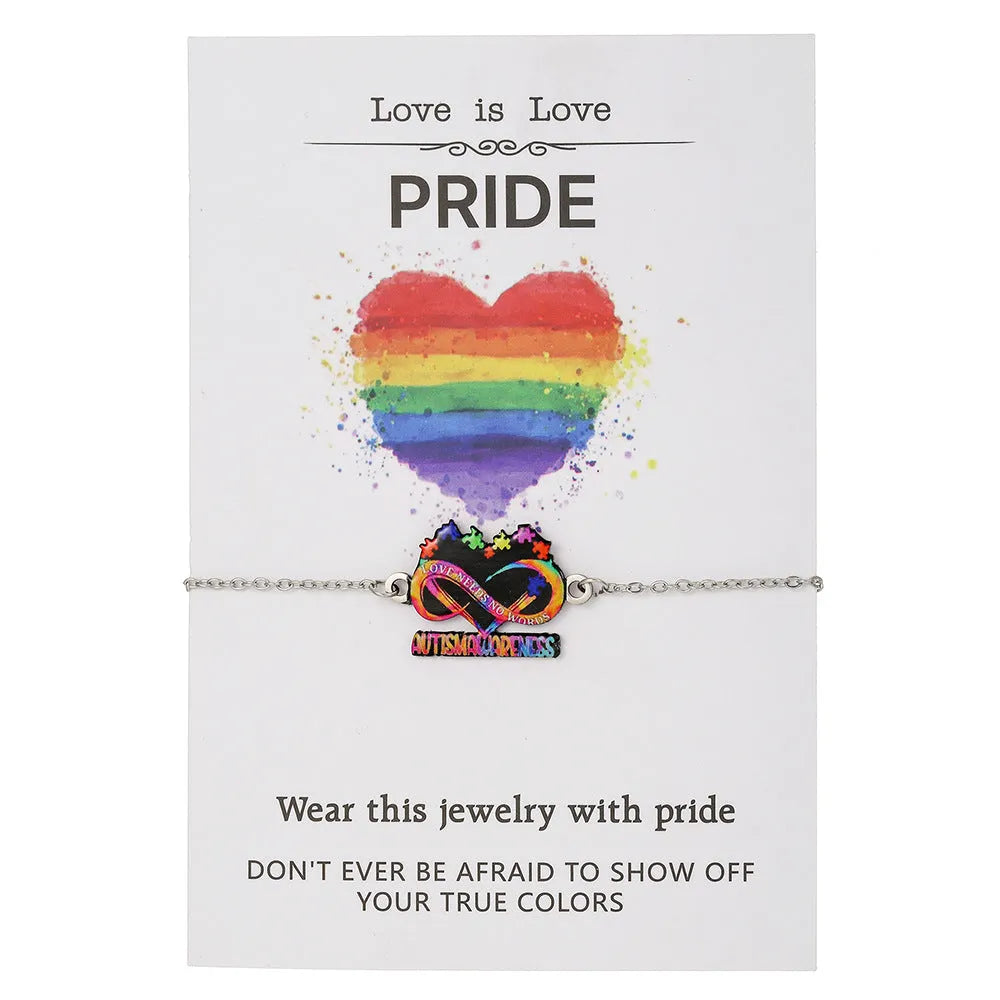 Stainless steel necklace and bracelet set with inspirational colour printing for female wear