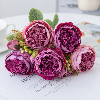 Silk artificial peony bouquet in champagne colour for wedding or home decoration