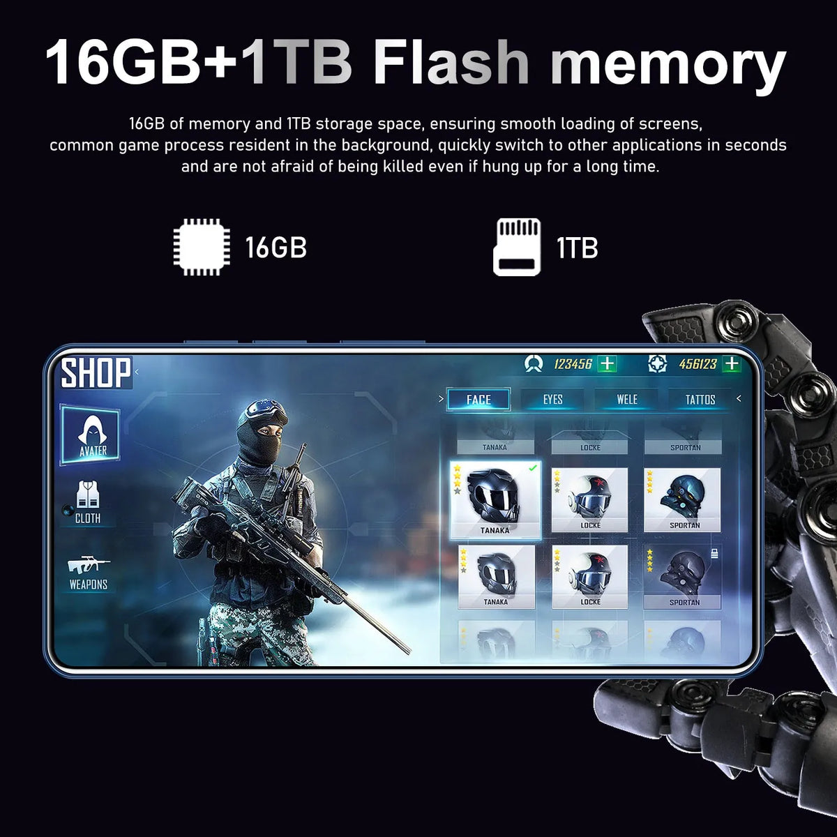 GT10 Pro Android phone in blue and silver straight plate design with over 4000mAh battery and 16GB+1TB storage