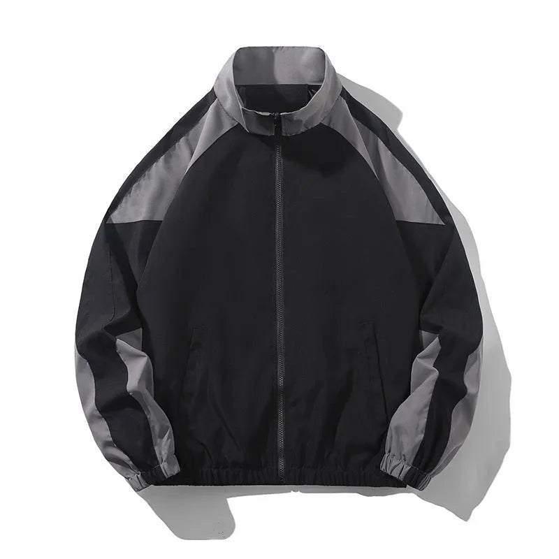 Men's black casual jacket with contrast stitching and side seam pockets for outdoor wear