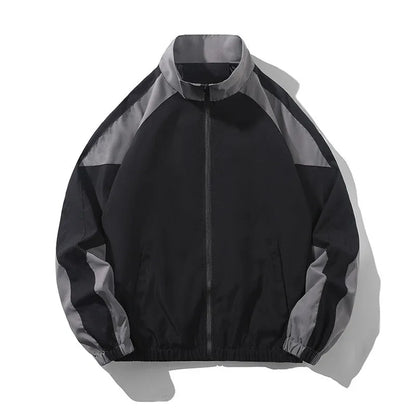 Men's black casual jacket with contrast stitching and side seam pockets for outdoor wear