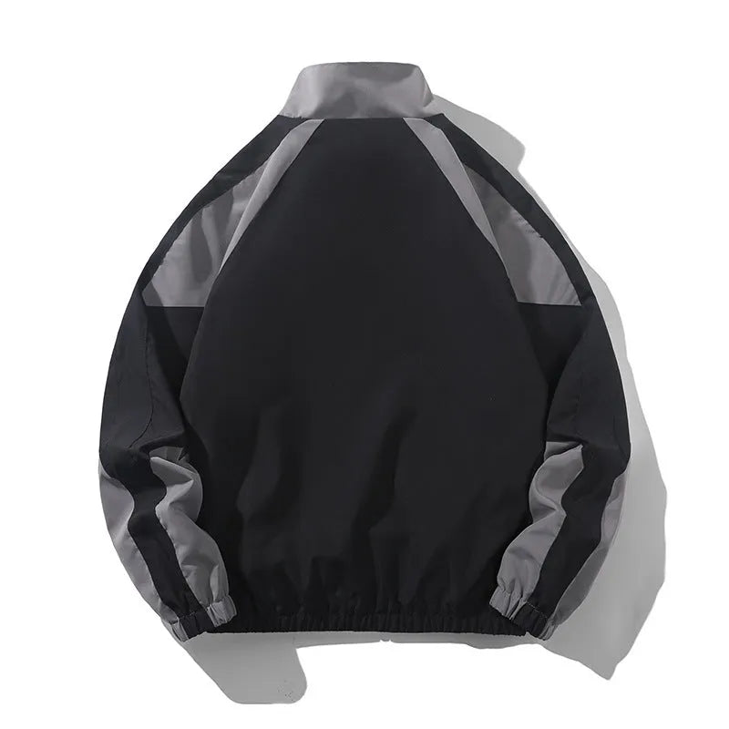 Men's black casual jacket with contrast stitching and side seam pockets for outdoor wear