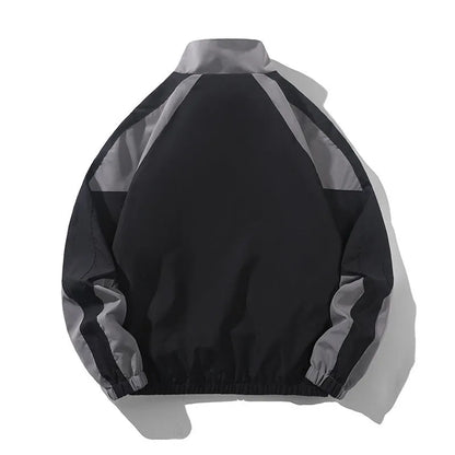 Men's black casual jacket with contrast stitching and side seam pockets for outdoor wear