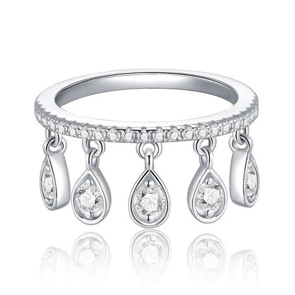 Silver tassel ring for women with moissanite mosaic, crown shape and round design, US sizes 5 to 9