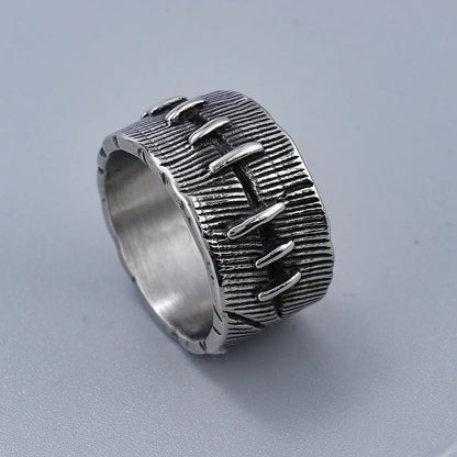 Geometric U-shaped titanium steel double ring with retro finish for dark punk jewellery