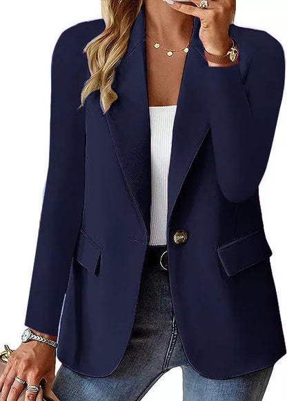 Women's long-sleeved polyester blazer in solid colors for office and casual wear