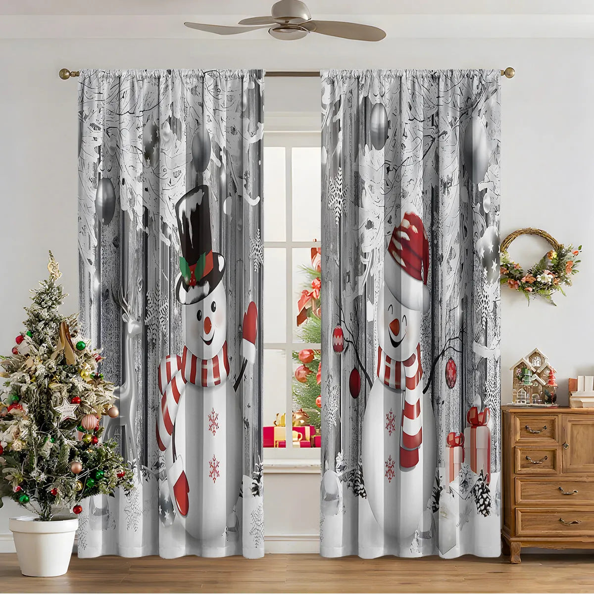 3D digital printed Christmas curtains with festive pattern, available in two sizes with high sunshade function