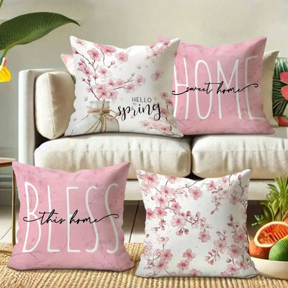 45cm square cherry blossom pattern velvet cushion cover in four colour options for sofa decoration