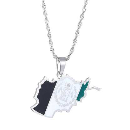 Stainless steel map necklace in gold or silver with electroplated finish, casual unisex necklace design