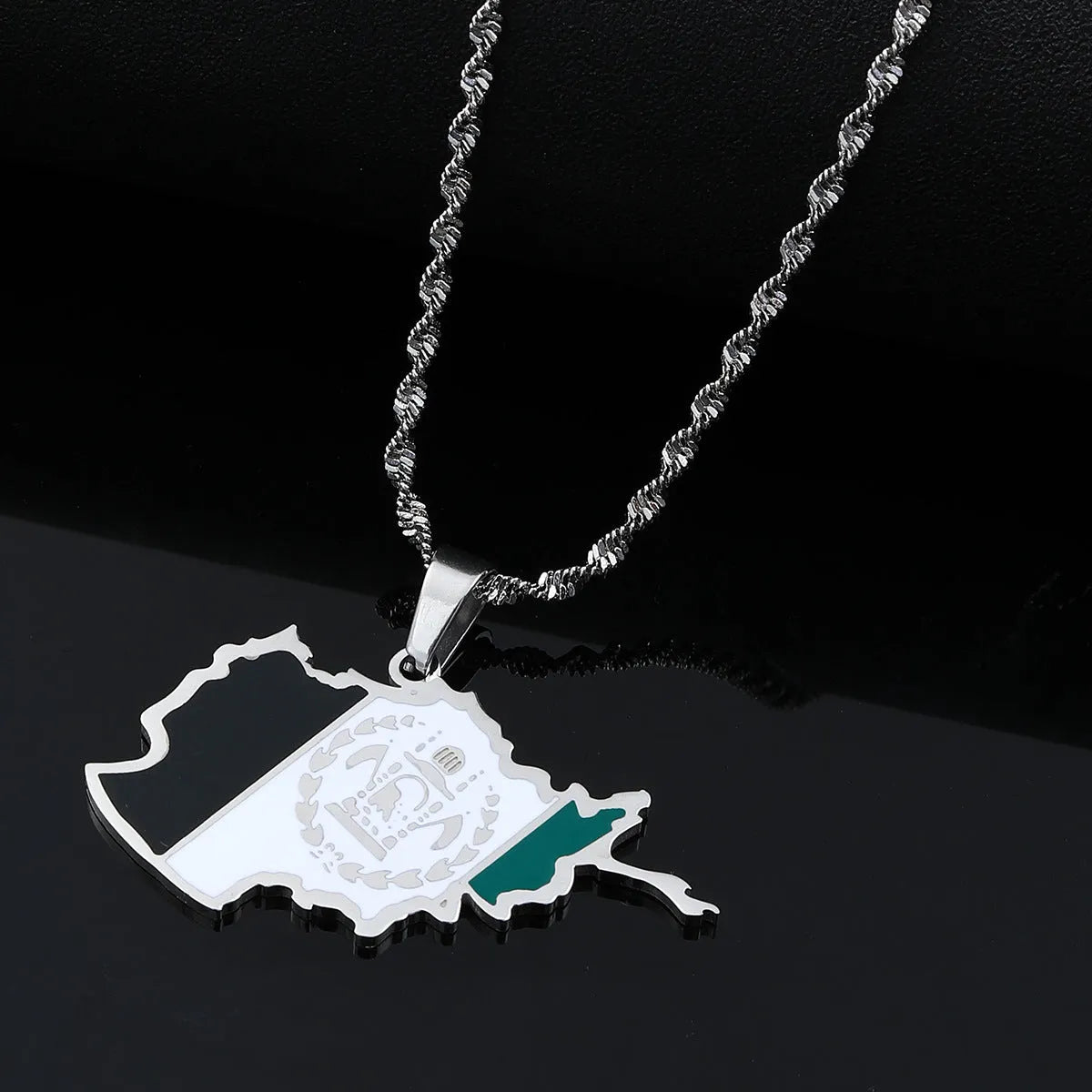 Stainless steel map necklace in gold or silver with electroplated finish, casual unisex necklace design