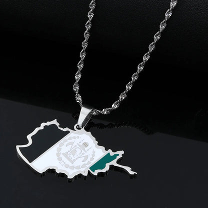Stainless steel map necklace in gold or silver with electroplated finish, casual unisex necklace design