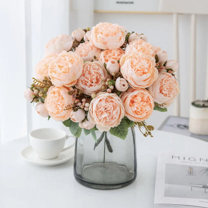 Silk artificial peony bouquet in champagne colour for wedding or home decoration