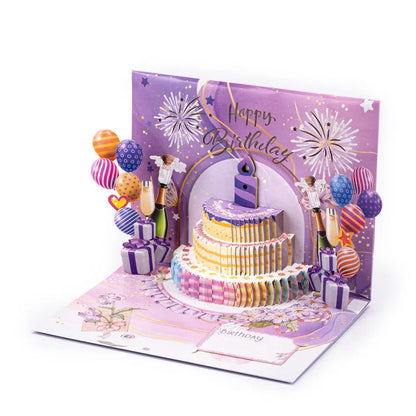 Light Music Blowing 3D pop-up cake greeting card in Chinese ink style, showing hand-folded paper construction.