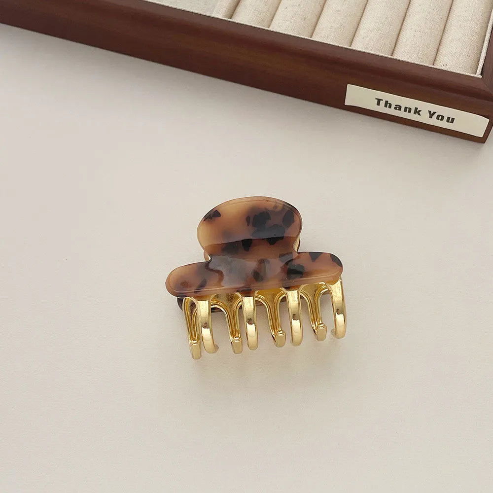 Retro acetate geometric hair barrettes with metal grip closure in medium size