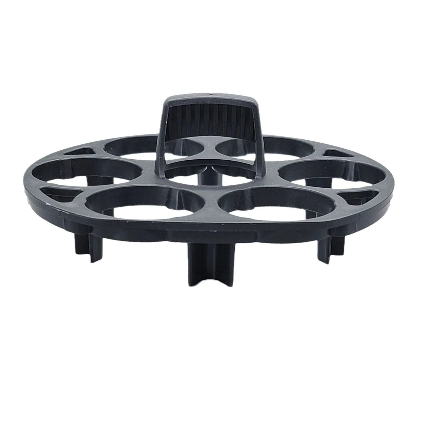 Black plastic egg holder rack for a cooking machine, shown from above.