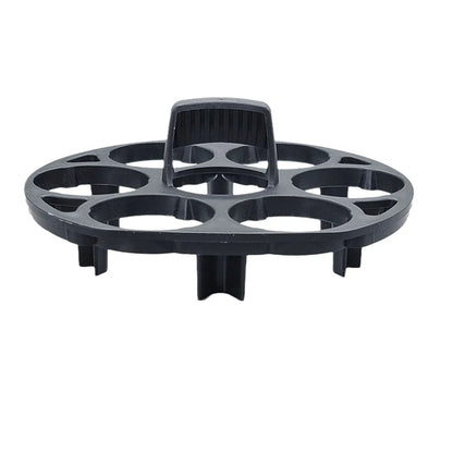 Black plastic egg holder rack for a cooking machine, shown from above.