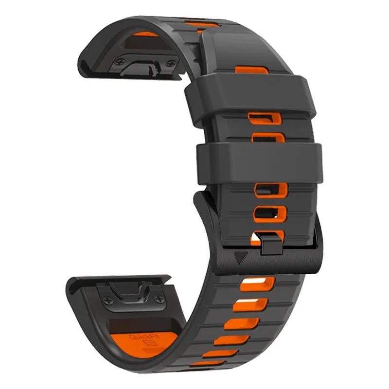 Two-colour quick release silicone strap for Garmin Fenix watches in Army Green Black and other colour options.