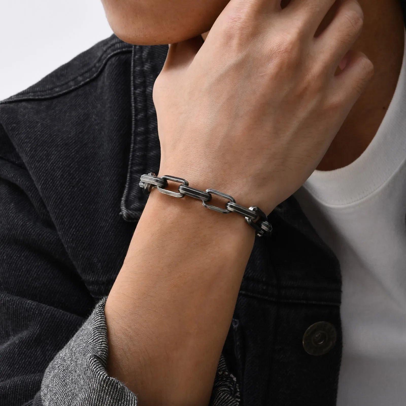 Men's titanium steel bracelet with square chain design in electroplated finish