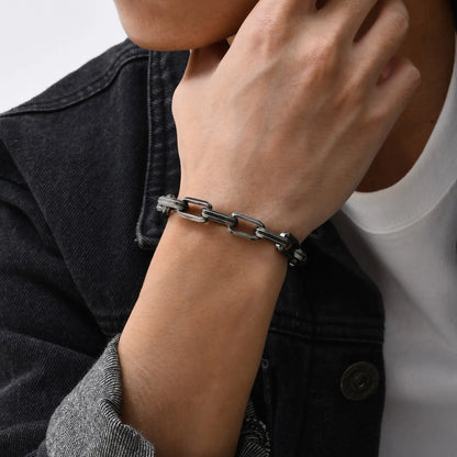 Men's titanium steel bracelet with square chain design in electroplated finish