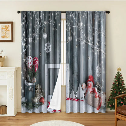 Pair of 3D digitally printed Christmas pattern curtains hung on a window.