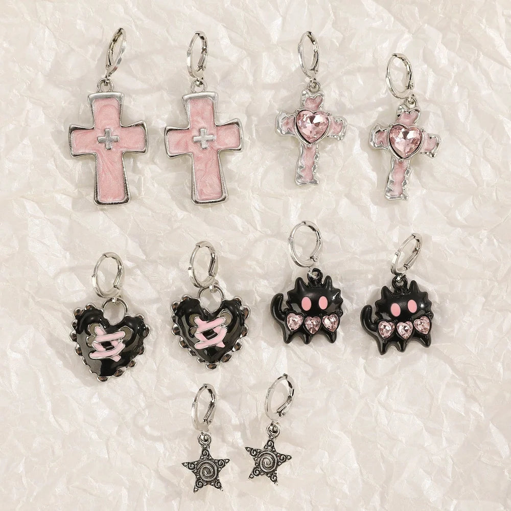 Women's geometric cross earrings with dripping oil treatment on 1.5cm pendant