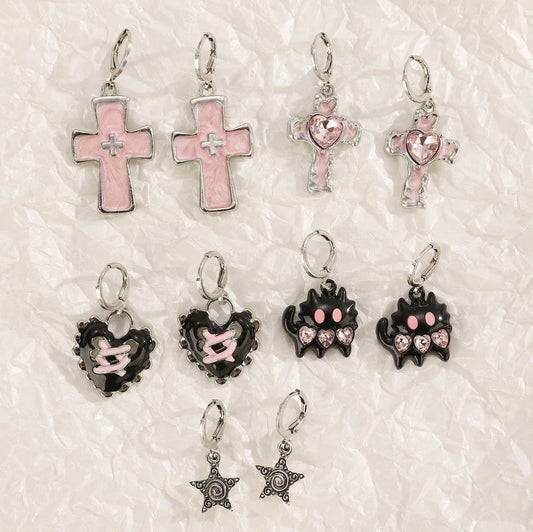 Women's geometric cross earrings with dripping oil treatment on 1.5cm pendant