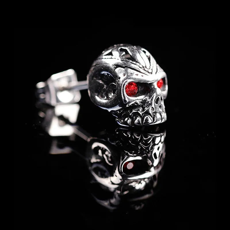 Skull stud earrings for women, retro style personalised design with electroplated alloy construction and red eye skull detail, featuring alloy inlay artificial gemstone accents, these red skull ghost head ear studs offer bold unisex gothic jewellery