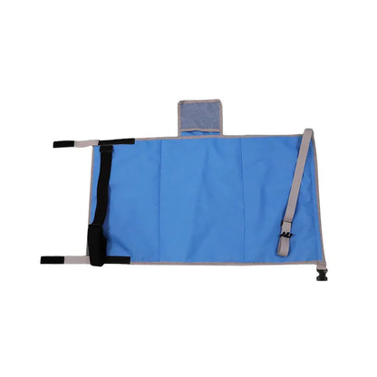 Portable blue children's aircraft seat extender kit with drawstring storage pocket.