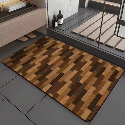 American-style wood grain bathroom floor mat with geometric pattern in diatom ooze material, non-slip and antifouling