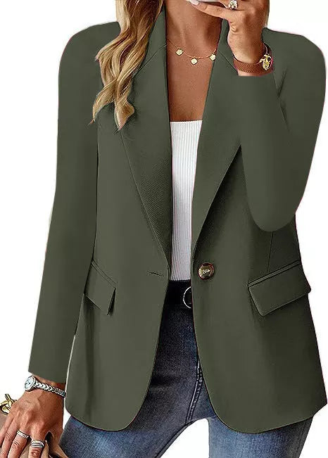 Women's long-sleeved polyester blazer in solid colors for office and casual wear